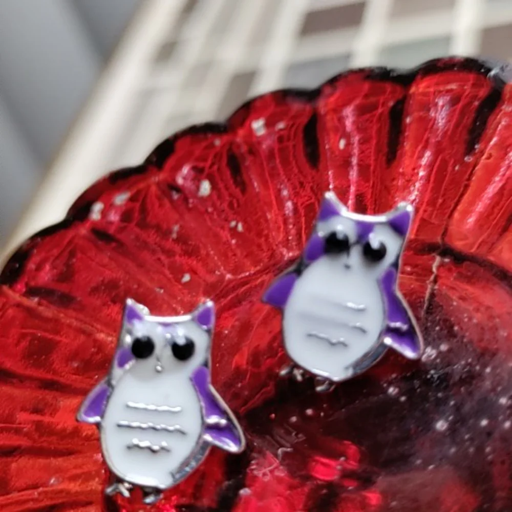 Vintage Enamel Purple Owl earrings